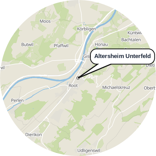 Kartenausschnitt für die Firma Altersheim Unterfeld