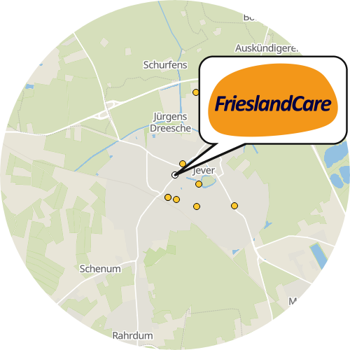Kartenausschnitt für die Firma FrieslandCare Ambulant Jever