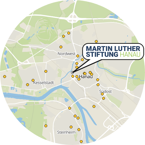 Kartenausschnitt für die Firma Martin Luther Stiftung Hanau