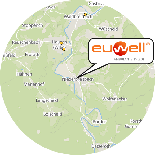 Kartenausschnitt für die Firma euWell GmbH ambulanter Pflegedienst